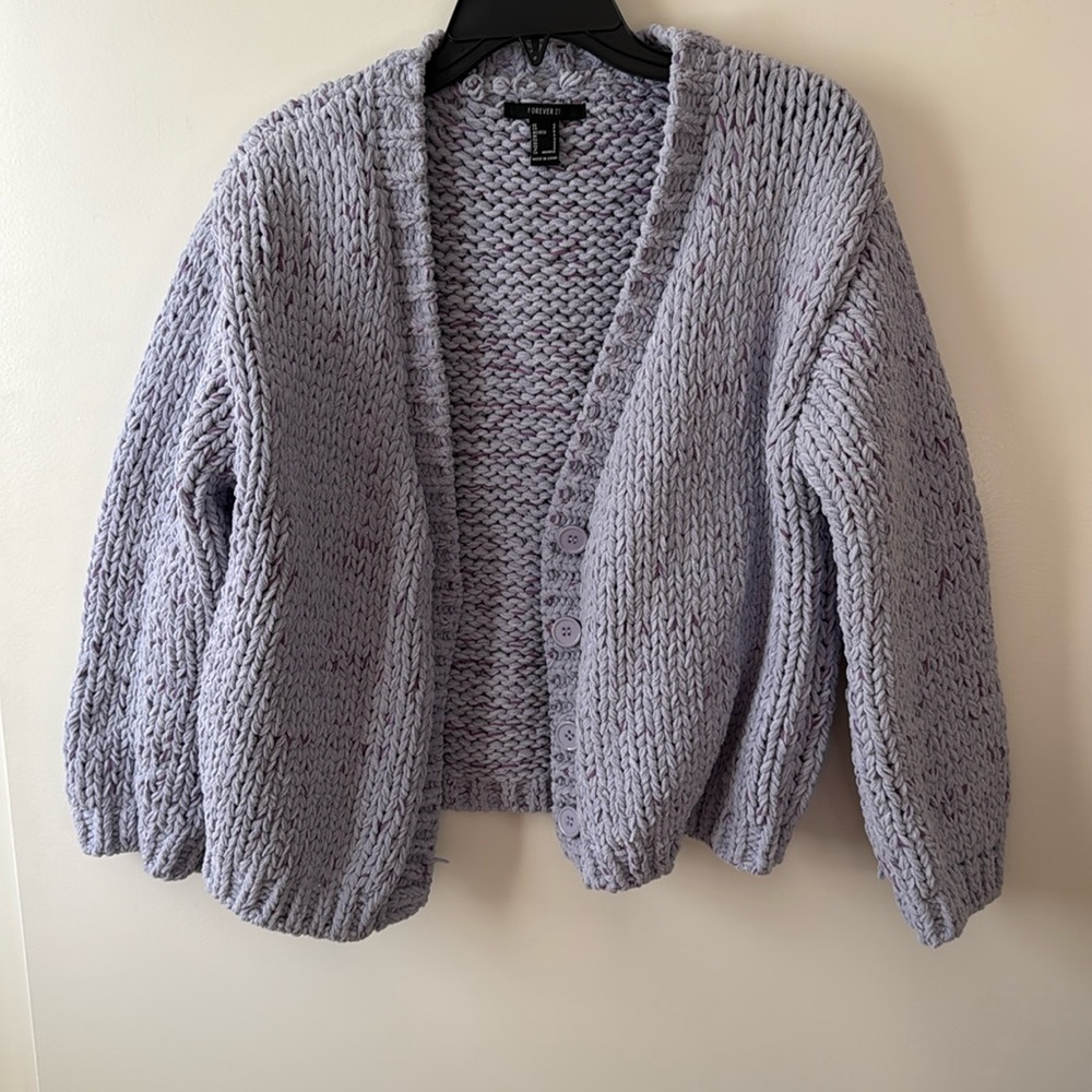 Forever 21 oversized V-neck purple cardigan